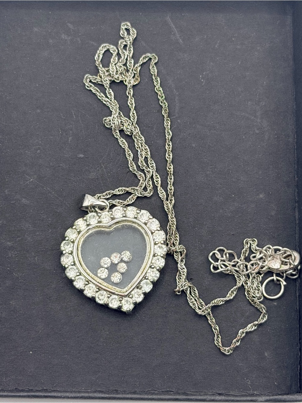 Silver Heart Pendant with Floating Crystals